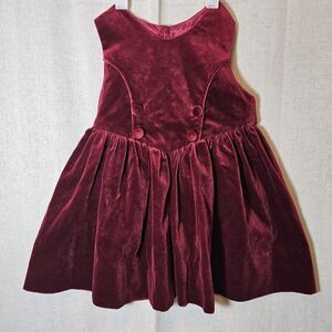 Vintage C I Castro & Co Dark Red Burgundy Velvet Christmas Holiday Dress Sz 2T
